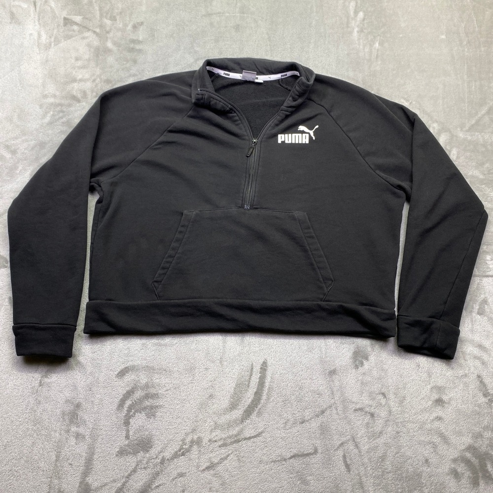 Puma Black Half Zip Sweatshirt Long Sleeve‎ Pullover Athleisure Womens XL 589605